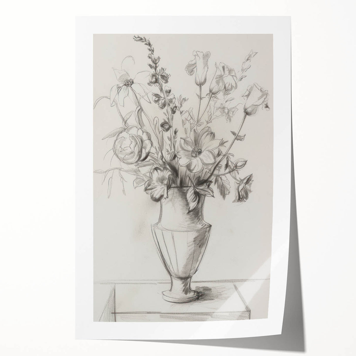 Abstract floral design rolled print showcasing vibrant colors of pink, blue, and green with intricate detailing, perfect for modern home decor.