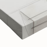 Close-up of a vibrant abstract floral stretched canvas featuring bold colors like teal, pink, and gold, perfect for modern home decor and artistic accents.