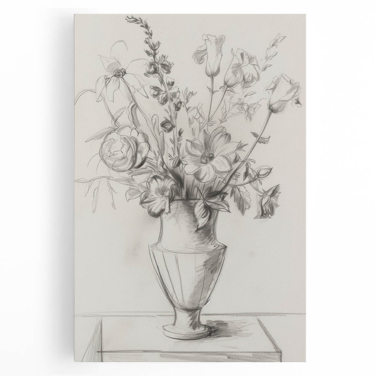Abstract floral canvas print showcasing vibrant colors of pink, yellow, and green, perfect for modern home decor. Features a stretched design ideal for wall display.