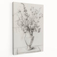 Abstract floral stretched canvas artwork showcasing vibrant colors and intricate details, elegantly displayed in a side view perspective for optimal appreciation.