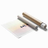 Abstract landscape rolled print showcasing vibrant colors and dynamic shapes, perfect for modern decor. Packaged securely in a protective cardboard tube.
