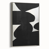 Framed minimalist abstract wall art in a silver frame, showcasing soft geometric shapes and muted colors, perfect for modern home decor accents.