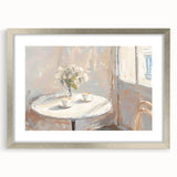 Textured abstract art print in silver frame with mat, featuring swirls in muted earth tones, ideal for bedroom art.