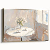 Framed canvas featuring a vintage poster of a landscape painting with muted earth tones, ideal for bedroom wall art.