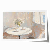 Rolled print of floral art with soft pink and green tones, suitable for dining room or bathroom decor.