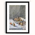 Extra large abstract art print featuring colorful, textured fruits on a framed black mat, ideal for living room decor.