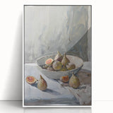 Art deco poster of assorted fruits in vibrant colors on a white acrylic frame, ideal for modern nursery wall decor.