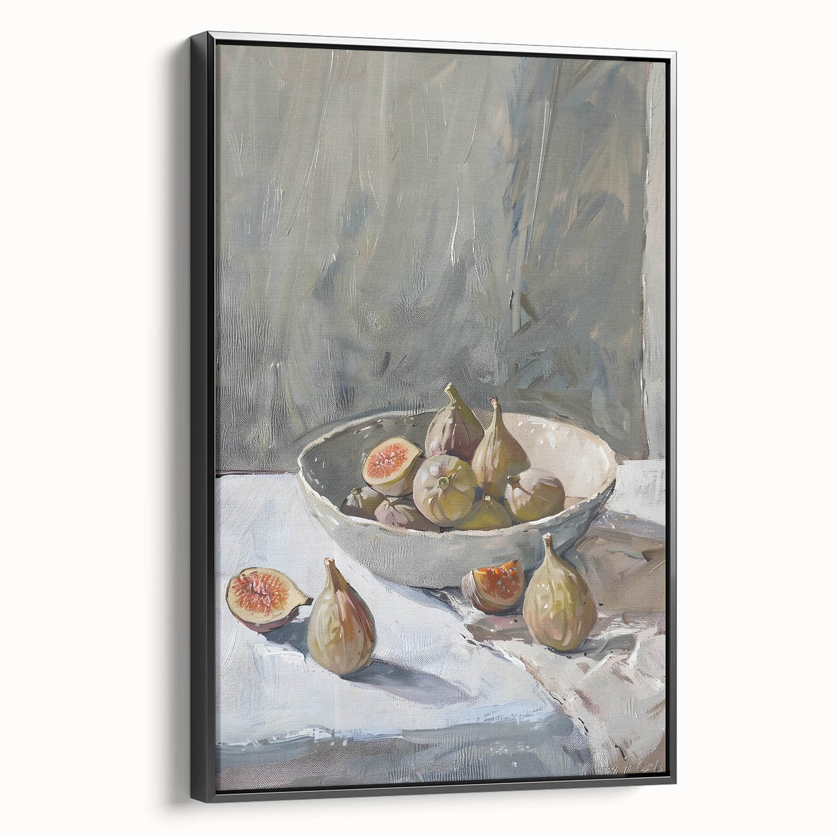 Black and white vintage poster art of assorted fruits on a framed canvas, ideal for bedroom wall decor.