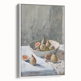 Vintage poster art of colorful fruits on a white framed canvas, ideal for extra large living room wall decor.