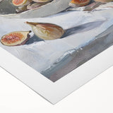 Art deco poster featuring an array of vibrant fruits on a rolled canvas, suitable for dining room wall art.