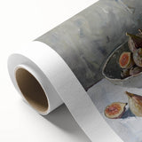 Art Deco poster featuring colorful fruits on rolled canvas, suitable as nursery wall art or dining room decor.