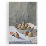 Black and white stretched canvas featuring an assortment of fruits, ideal for kitchen wall art.