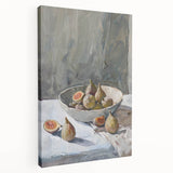 Large stretched canvas featuring an array of vibrant fruits, ideal for kitchen wall art.