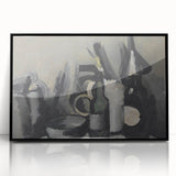 Abstract Still Life Wall Art - Modern Black and Gray Bottle Arrangement
