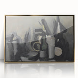 Abstract Still Life Wall Art - Modern Black and Gray Bottle Arrangement