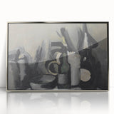 Abstract Still Life Wall Art - Modern Black and Gray Bottle Arrangement