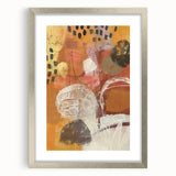 Textured art depicting abstract fall foliage in orange and red tones, silver framed print ideal for bedroom wall decor.