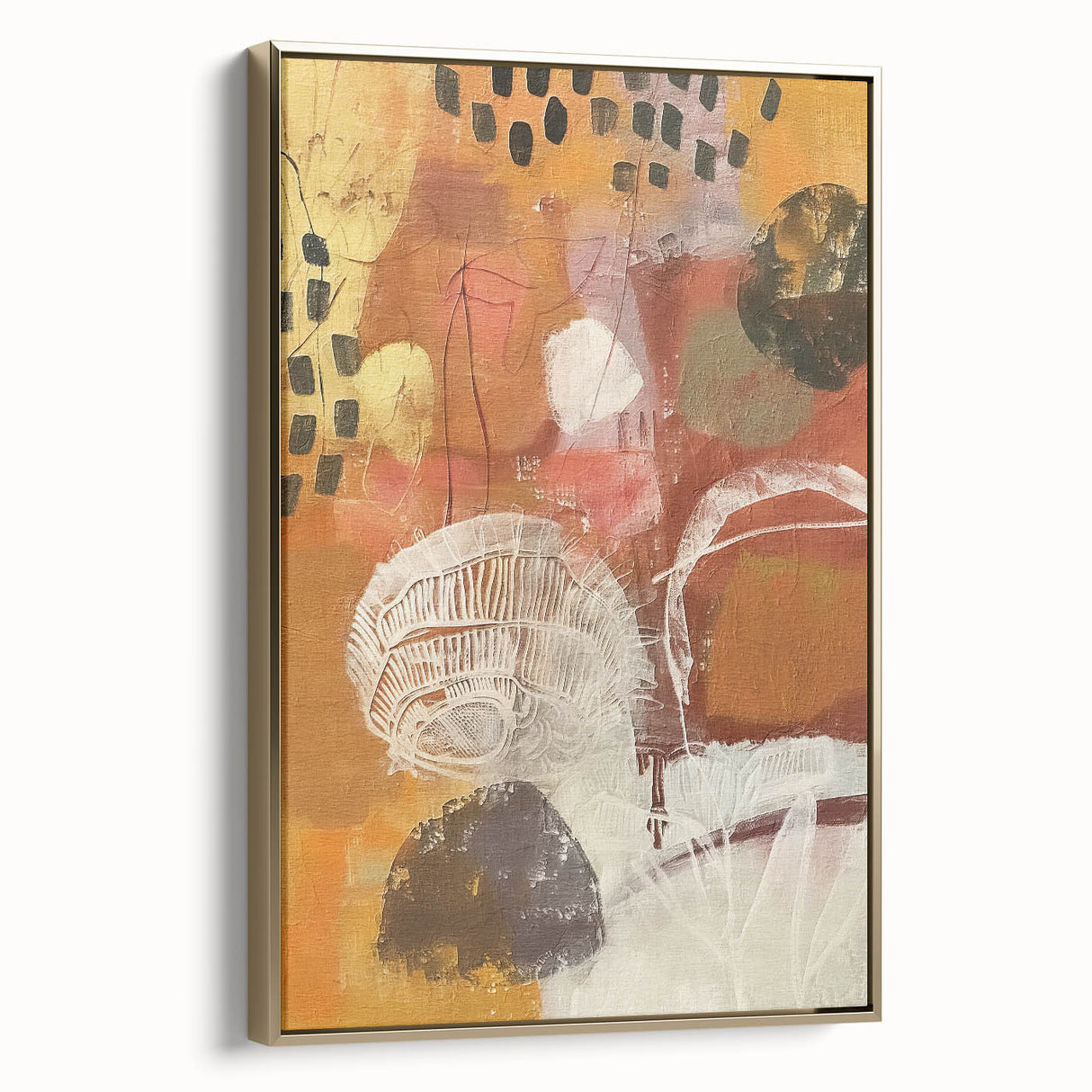 Framed canvas wall art featuring a vintage landscape painting of an autumnal scene with gold and black tones.