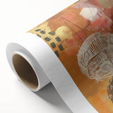 Art deco poster featuring stylized autumn trees in warm orange and red tones, printed on rolled canvas.