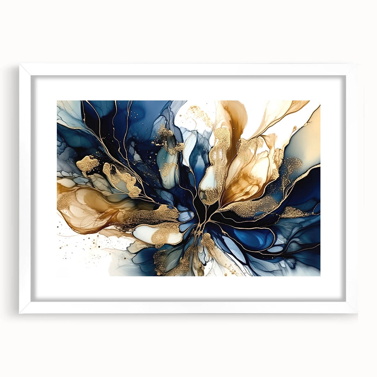 Luxury Fluid Abstract Wall Art – Navy & Gold Modern Print