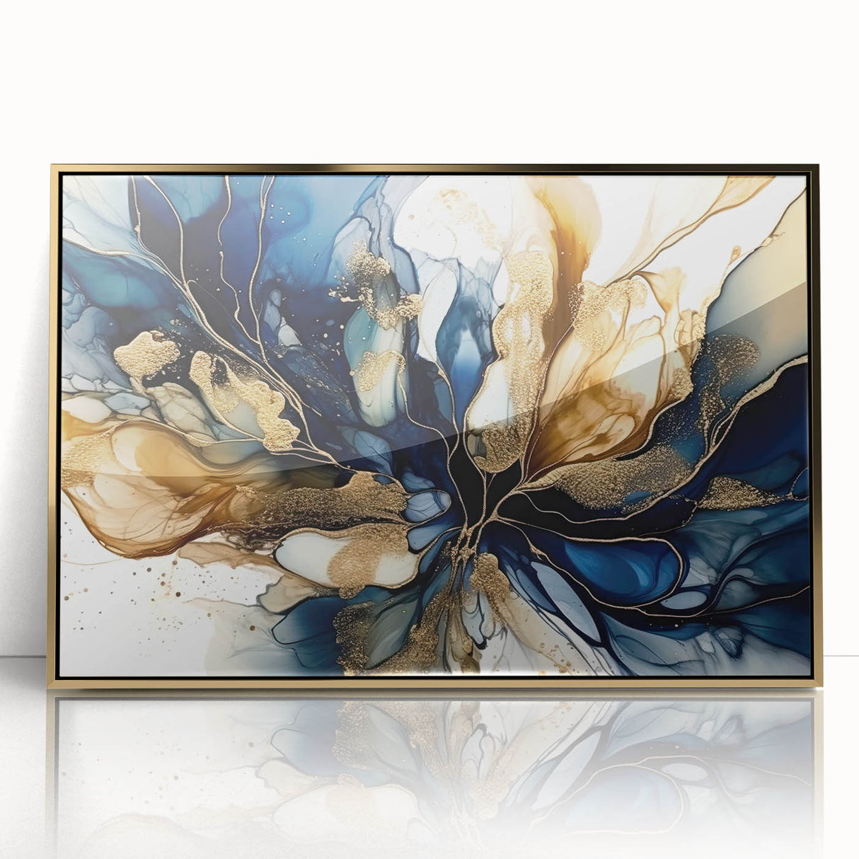 Luxury Fluid Abstract Wall Art – Navy & Gold Modern Print