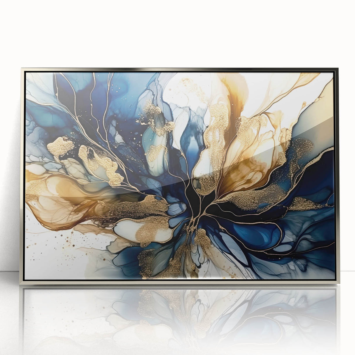 Luxury Fluid Abstract Wall Art – Navy & Gold Modern Print