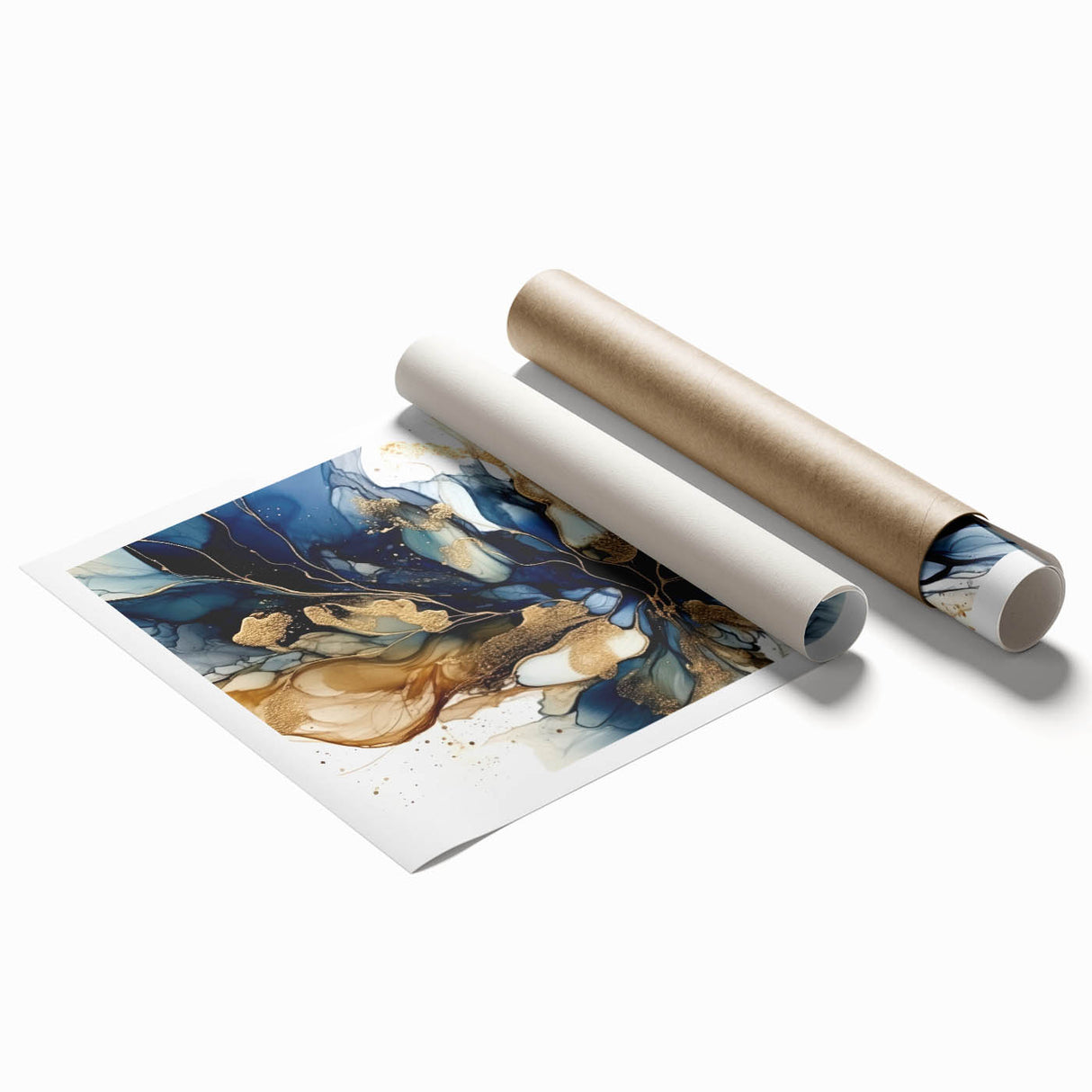 Luxury Fluid Abstract Wall Art – Navy & Gold Modern Print