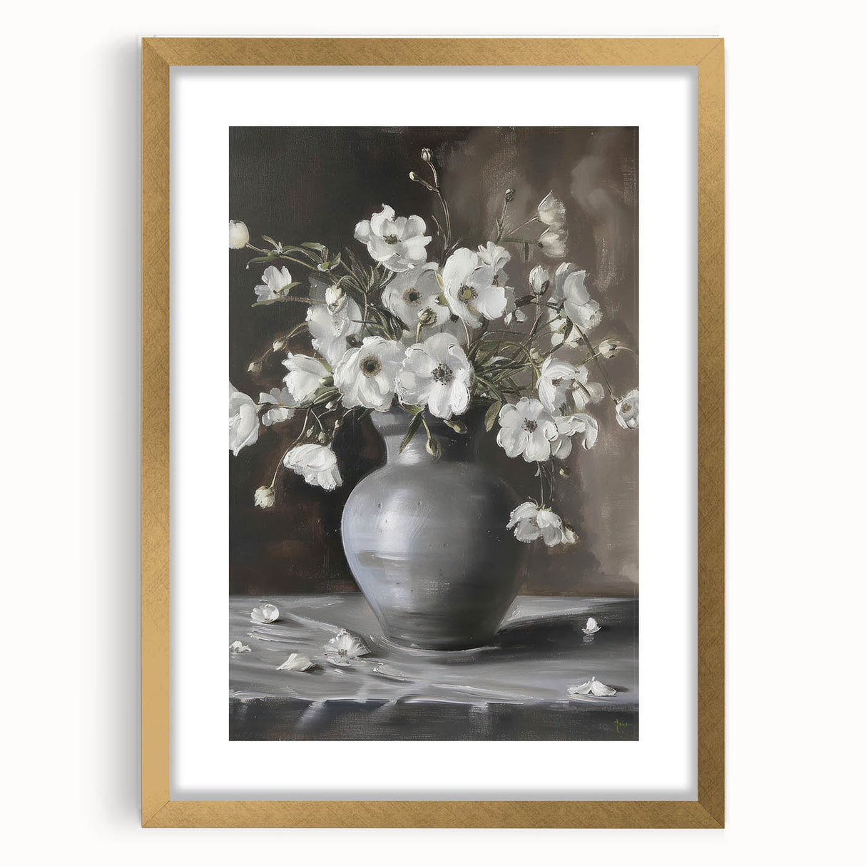 Elegant abstract floral frame in gold with a mat, showcasing vibrant colors and intricate designs, perfect for enhancing home decor and adding sophistication.