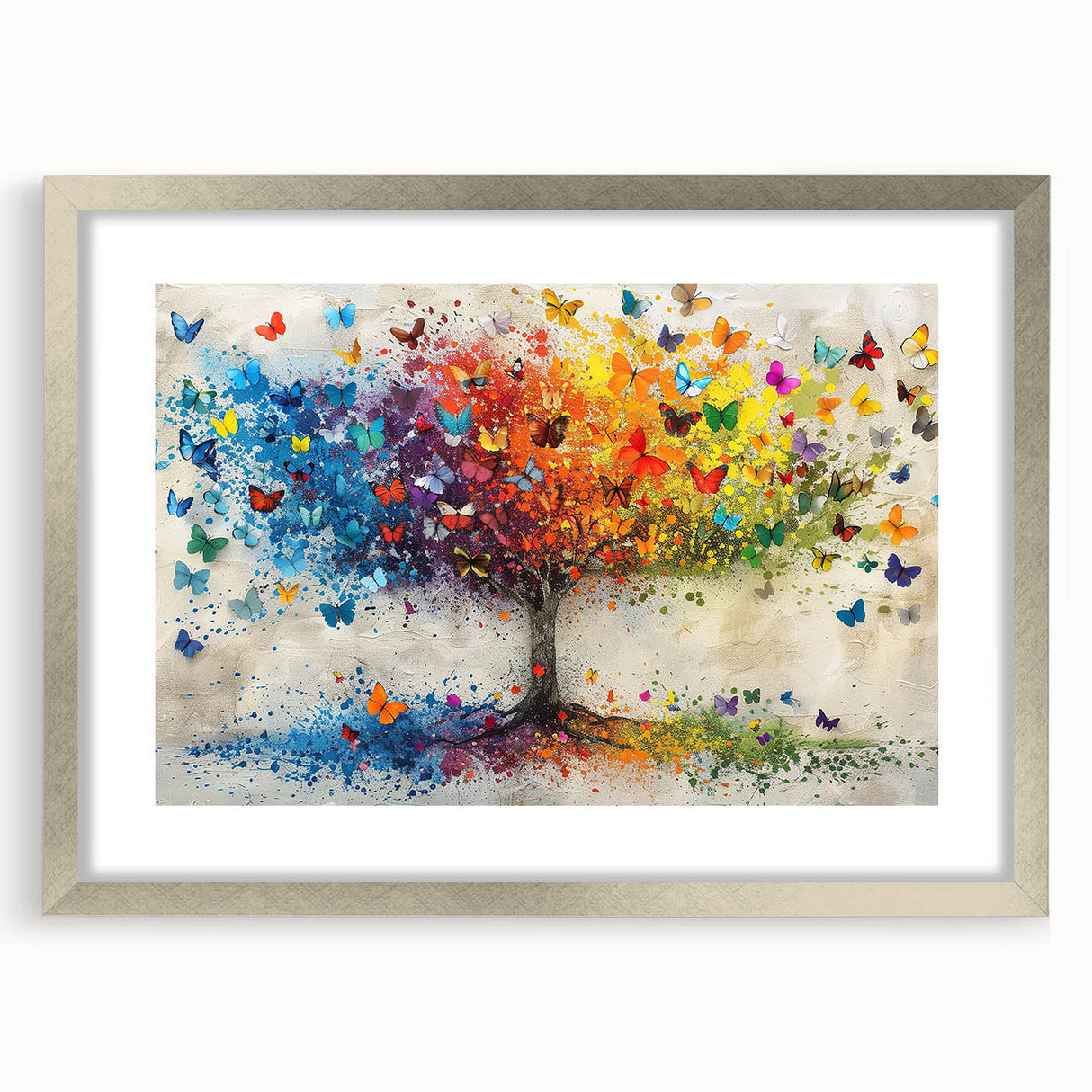 Abstract floral frame design with a silver mat, showcasing intricate floral patterns and a modern aesthetic, ideal for contemporary home decor and art enthusiasts.