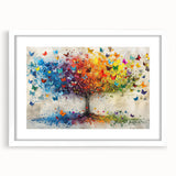 Abstract floral frame art with a white mat, showcasing vibrant colors and intricate flower designs, perfect for home decor or as a thoughtful gift.