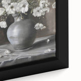 Close-up of an abstract floral framed canvas showcasing vibrant colors and intricate details, perfect for modern home decor and artistic accents.