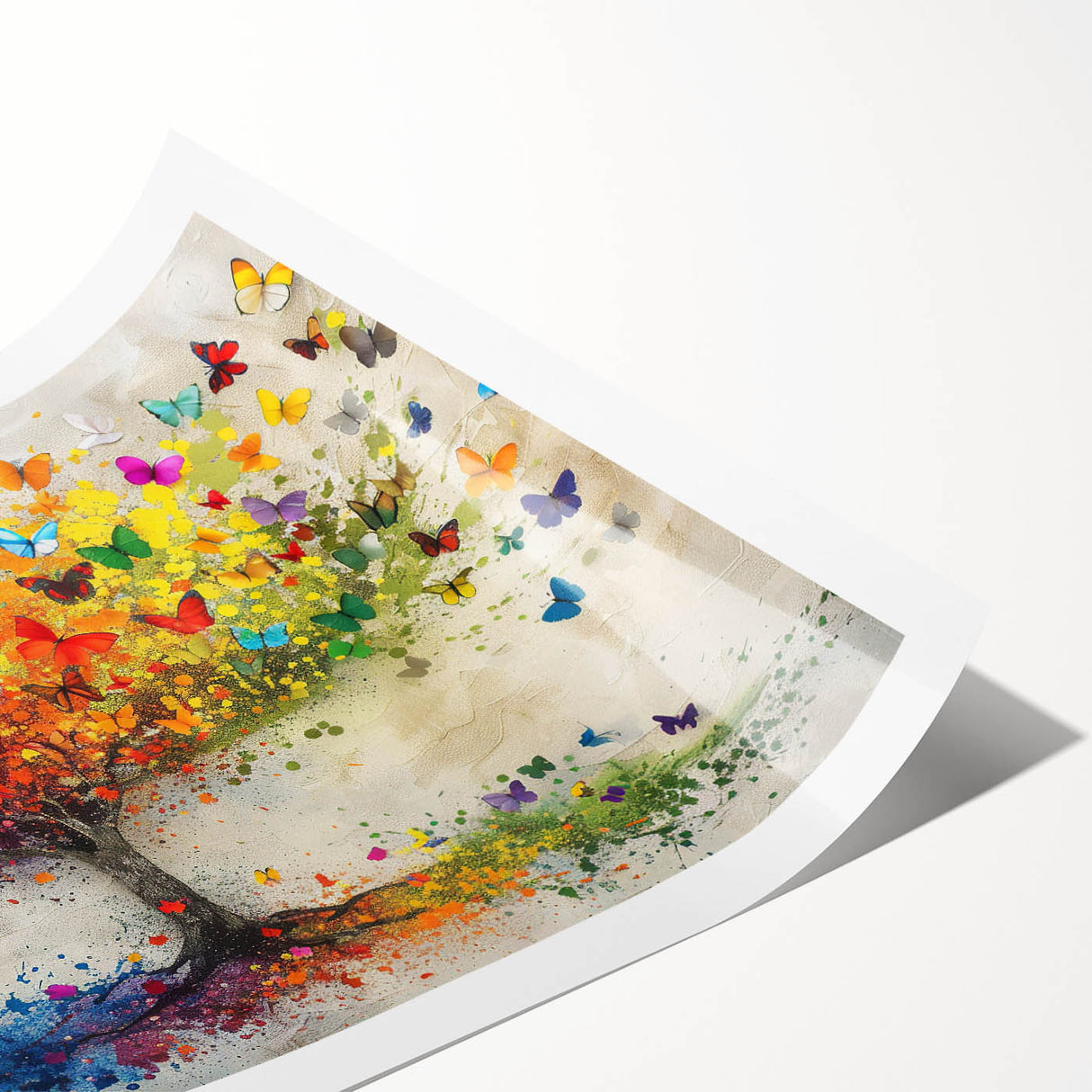 Abstract floral design rolled print showcasing vibrant colors and intricate patterns, elegantly packaged in a durable cardboard tube for safe delivery and display.