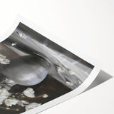 Rolled print showcasing abstract floral design with vibrant colors and intricate detailing, perfect for contemporary home decor. Packaged securely in a cardboard tube.