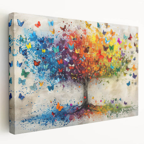 Abstract floral design on stretched canvas, showcasing vibrant colors and intricate patterns, ideal for modern home decor. Side view highlights depth and texture, perfect for enhancing any living space.