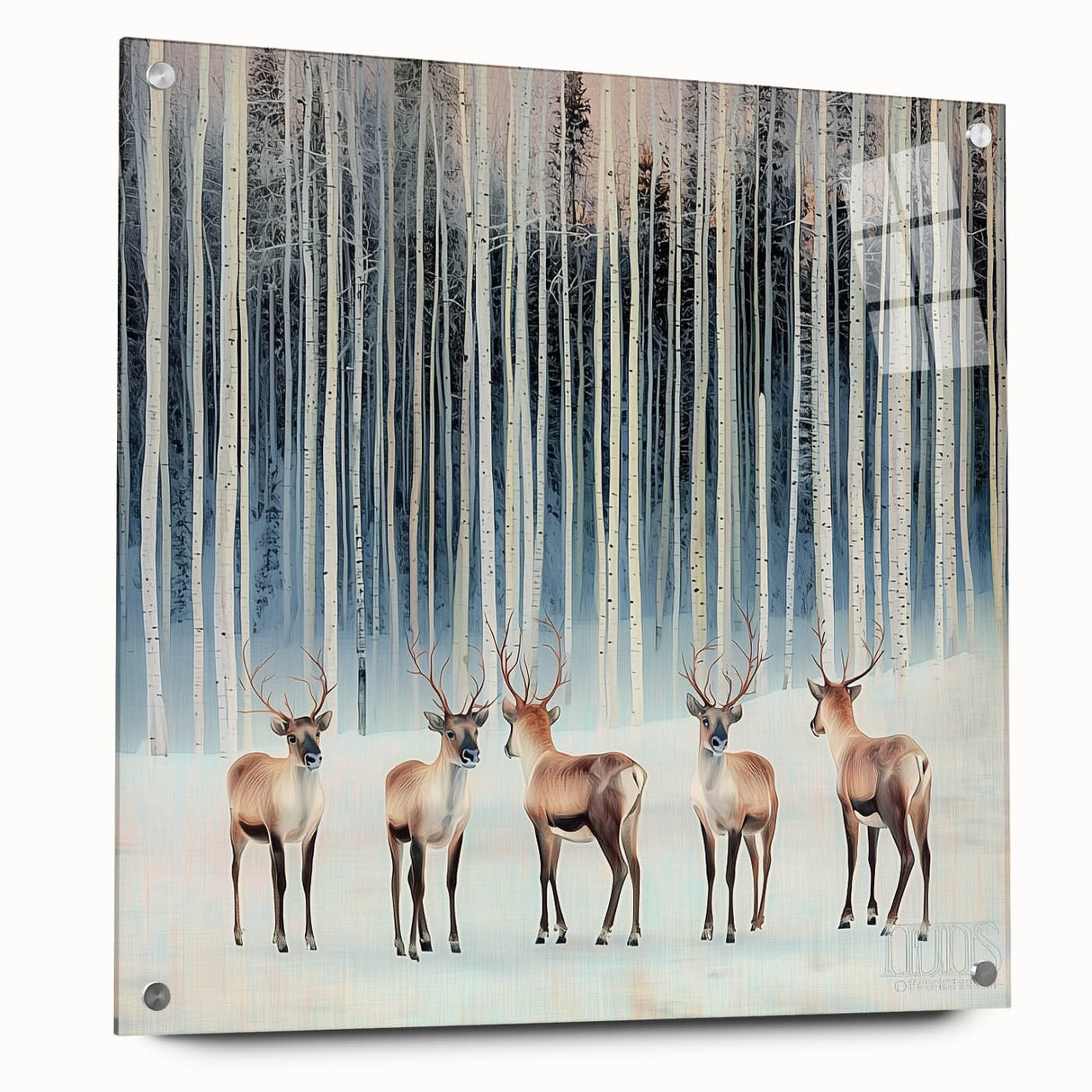 Abstract landscape artwork displayed in acrylic glass, showcasing vibrant colors and intricate details, perfect for modern home decor. Side view highlights mounting pins for easy installation.