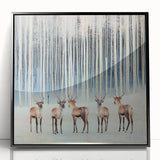 Framed abstract landscape art featuring a vibrant color palette of blues and greens, set in a sleek black frame, ideal for modern home decor enhancement.