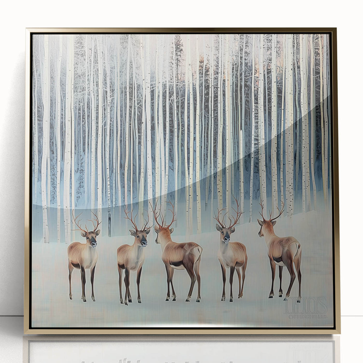 Framed abstract landscape artwork showcasing a golden-acrylic finish, set against a minimalist backdrop, perfect for modern home decor or office aesthetics.