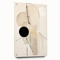 Abstract minimalist wall art displayed in a side view on acrylic glass, featuring subtle color gradients and clean lines, secured with stylish pins. Perfect for modern decor.