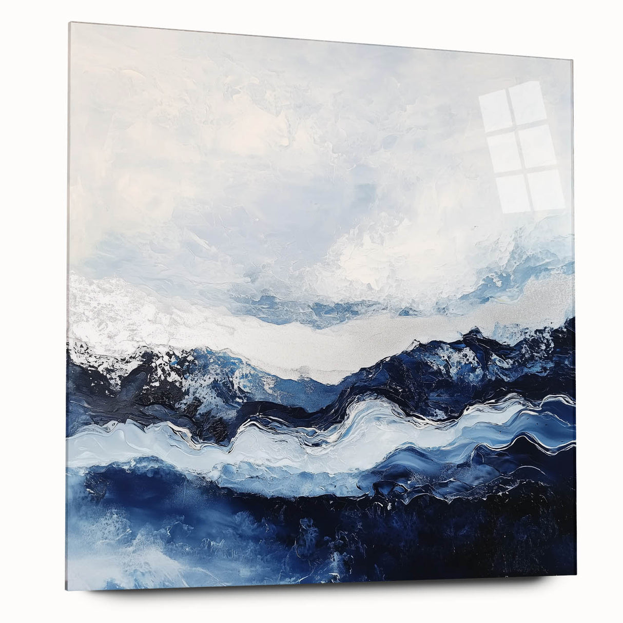 Stormy Modern Abstract Wall Art – Navy and White Canvas Print