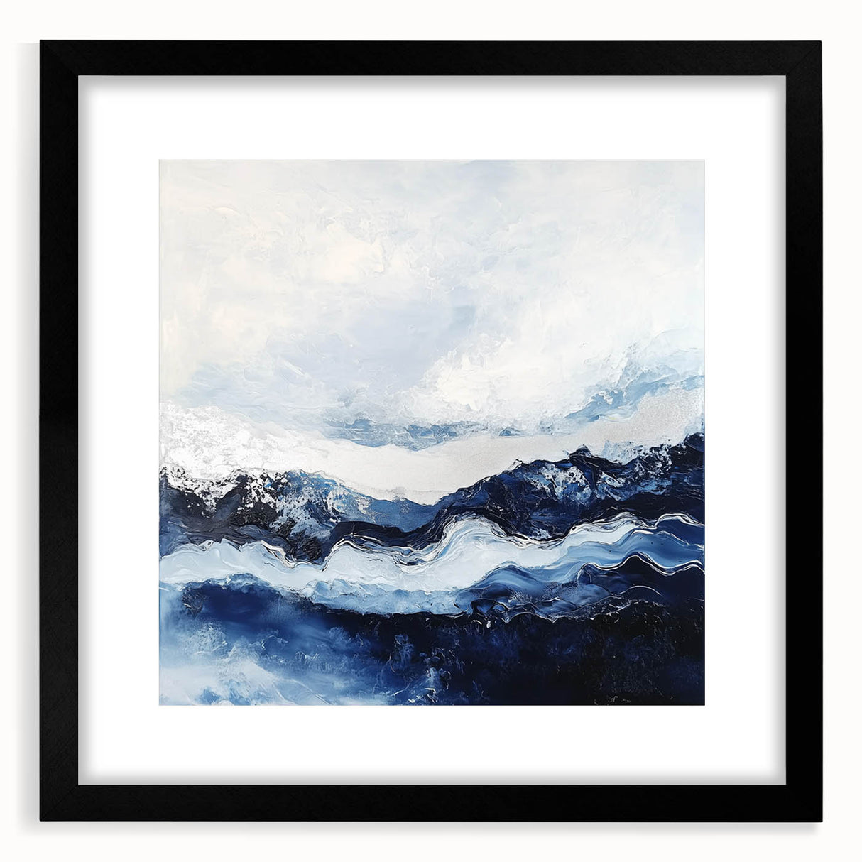 Stormy Modern Abstract Wall Art – Navy and White Canvas Print