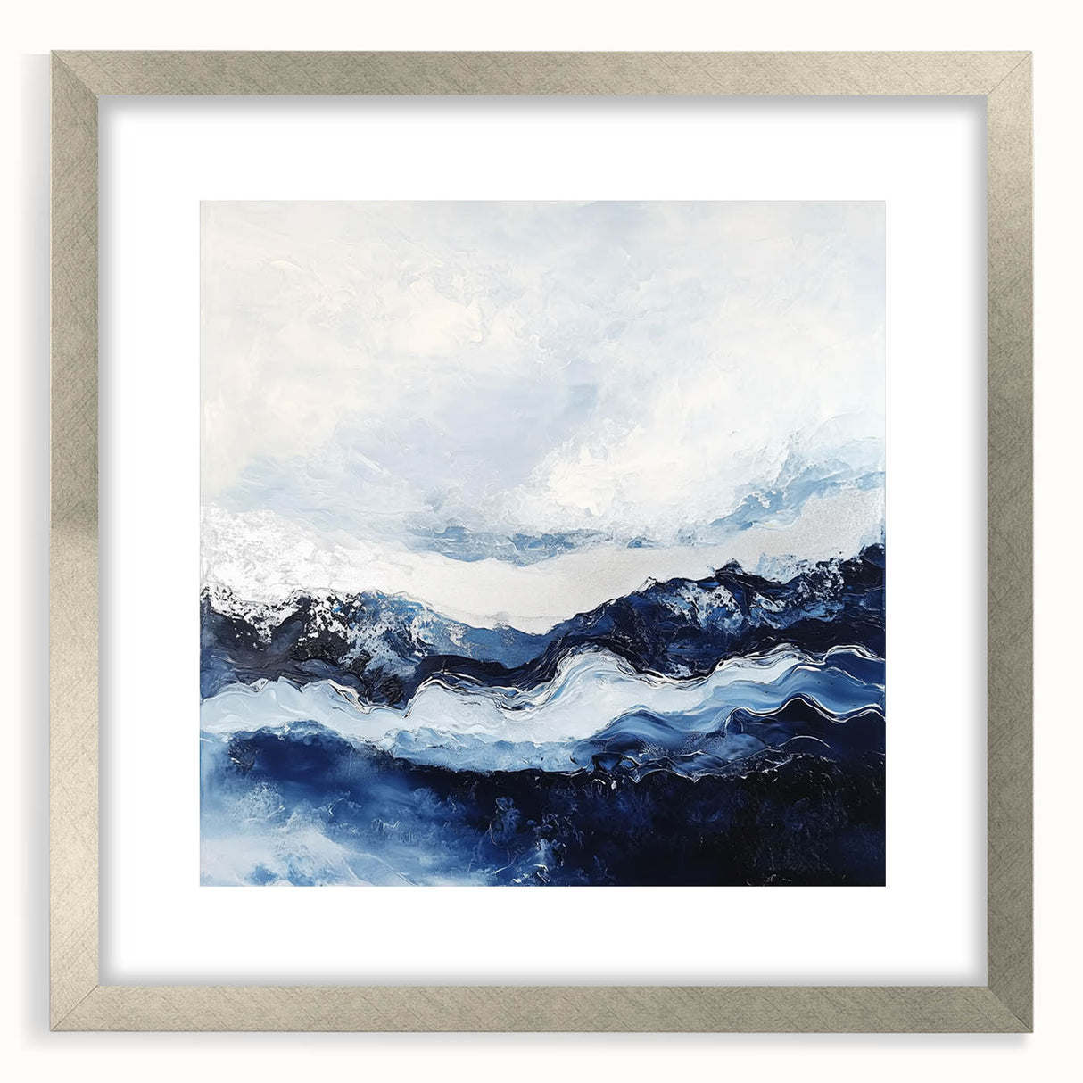 Stormy Modern Abstract Wall Art – Navy and White Canvas Print
