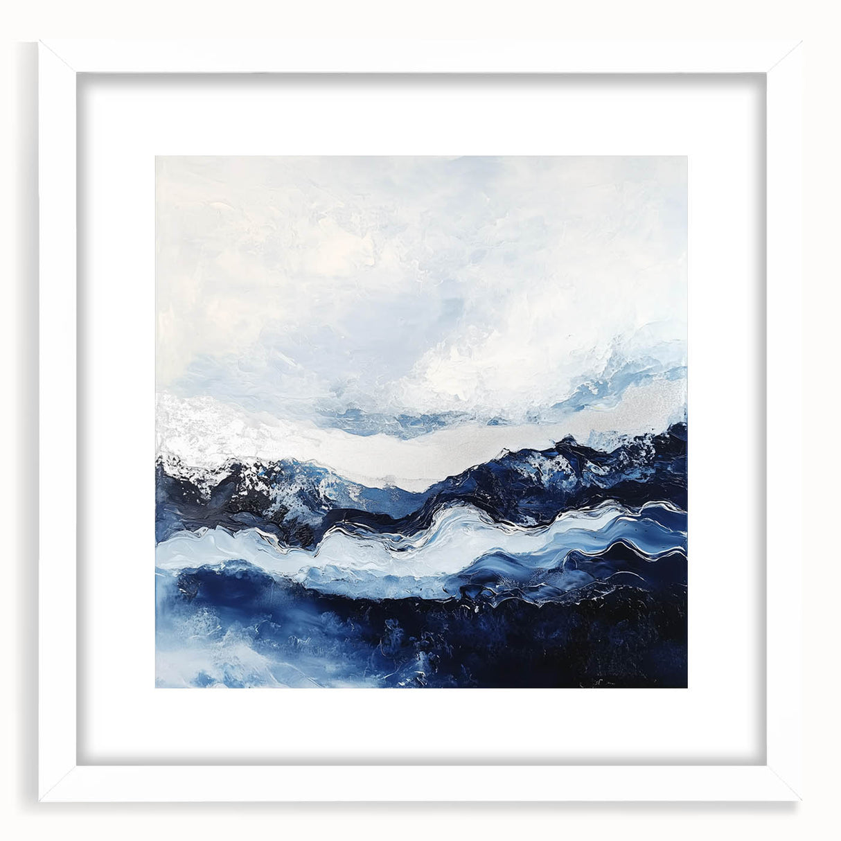 Stormy Modern Abstract Wall Art – Navy and White Canvas Print