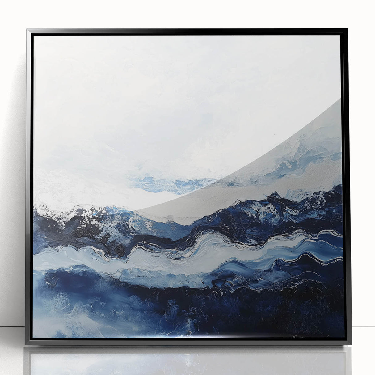 Stormy Modern Abstract Wall Art – Navy and White Canvas Print