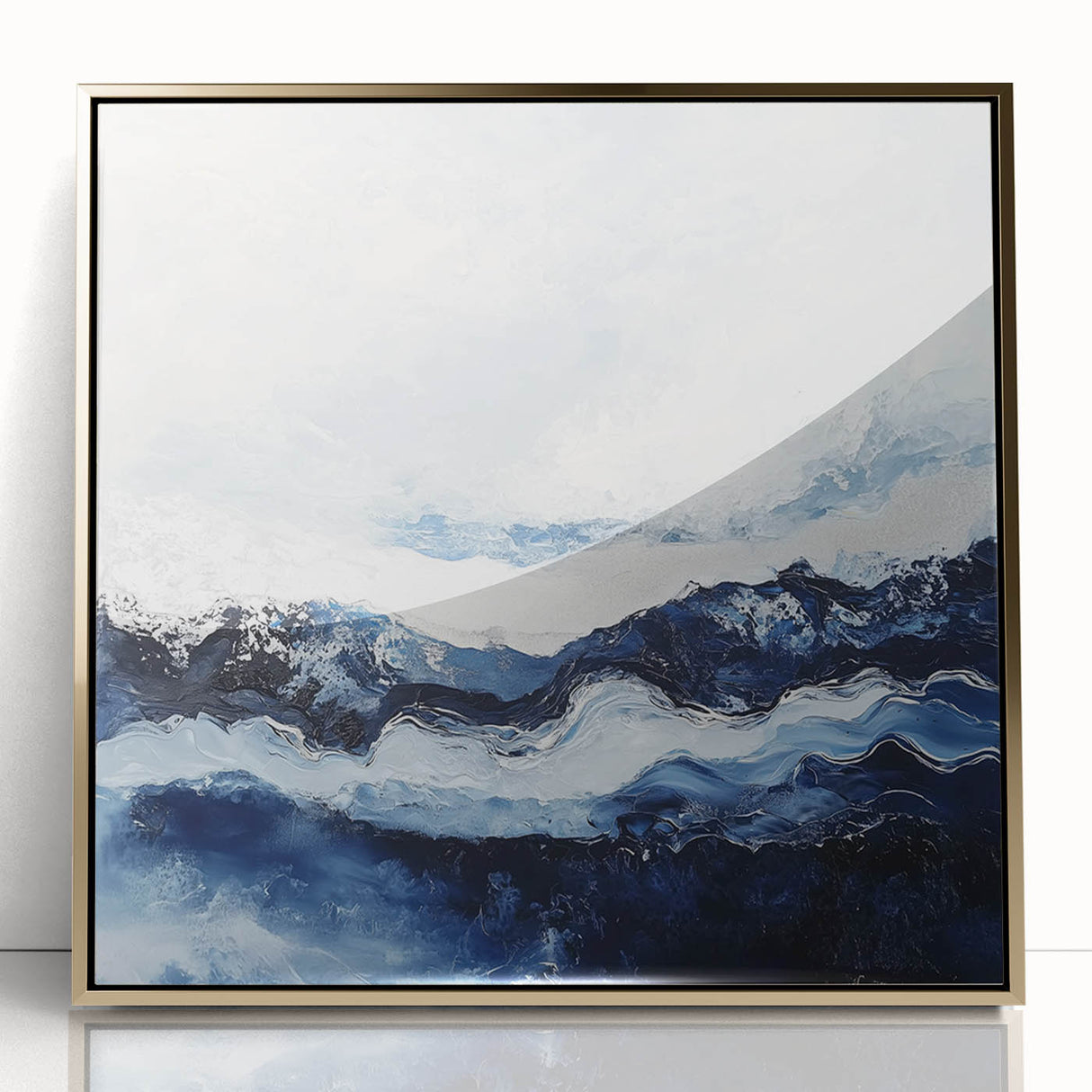 Stormy Modern Abstract Wall Art – Navy and White Canvas Print