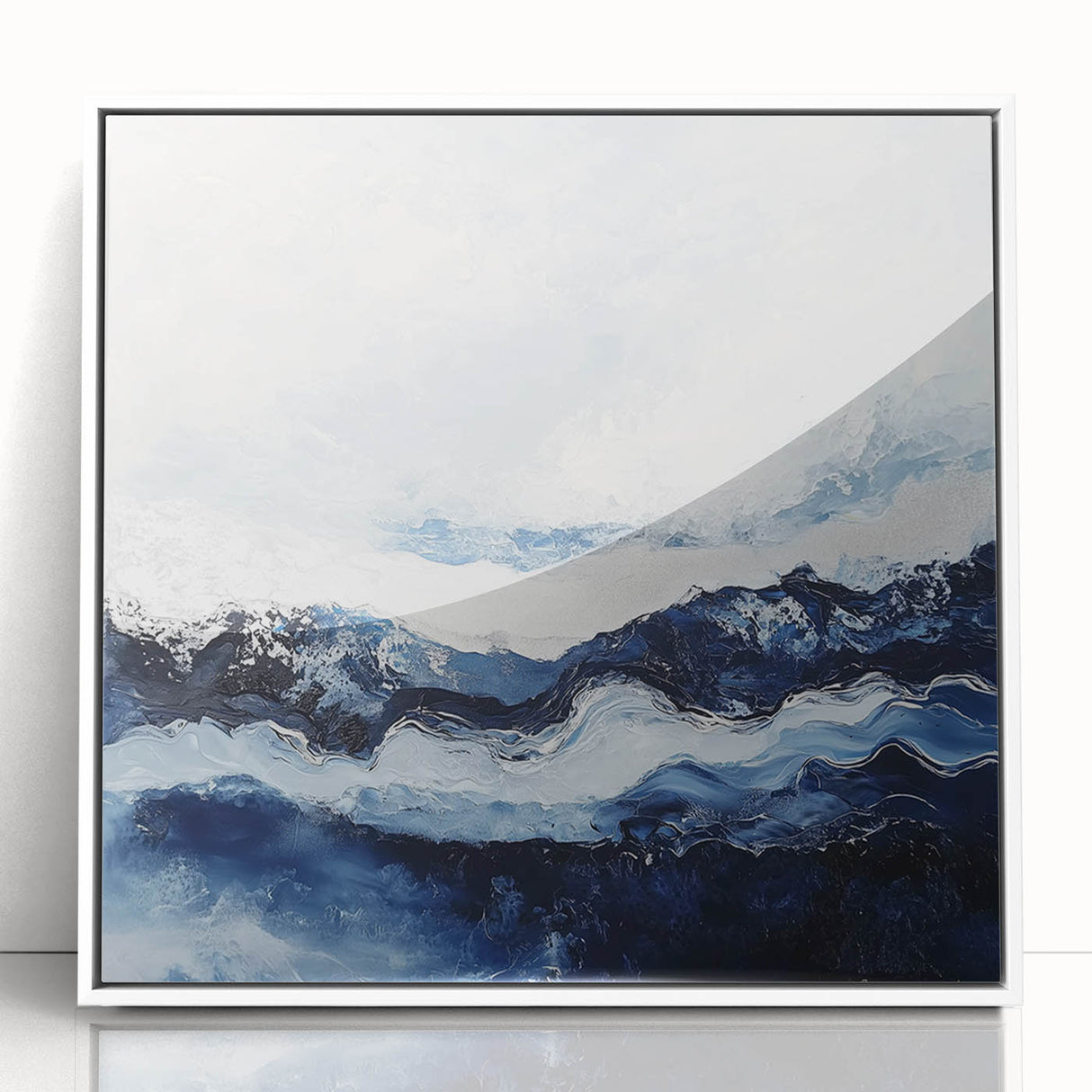 Stormy Modern Abstract Wall Art – Navy and White Canvas Print