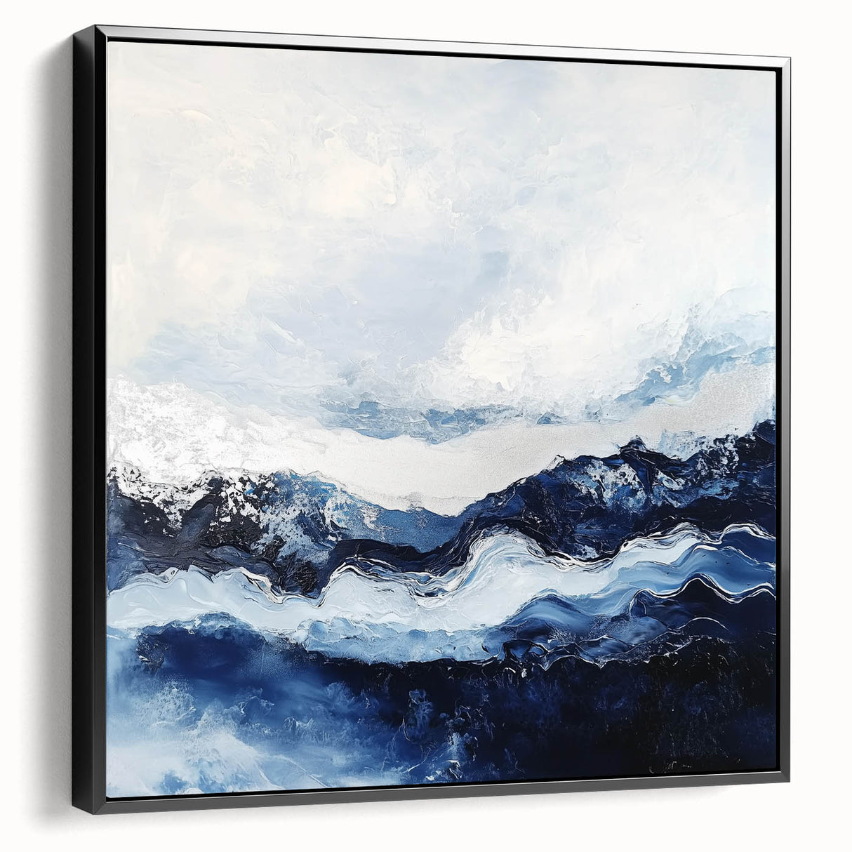 Stormy Modern Abstract Wall Art – Navy and White Canvas Print
