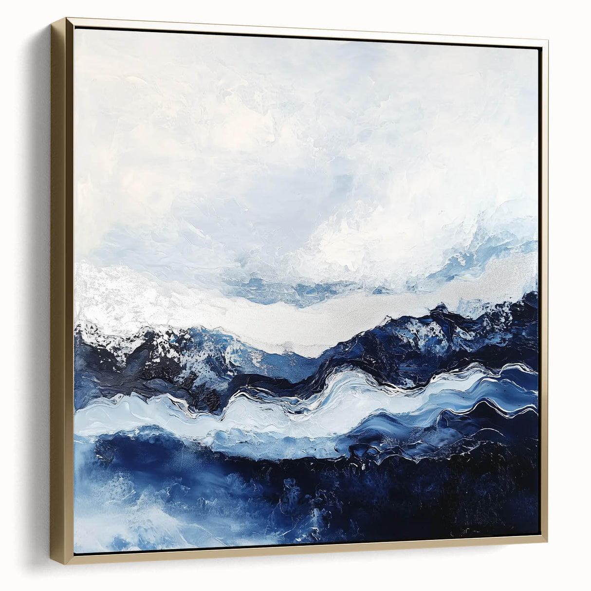 Stormy Modern Abstract Wall Art – Navy and White Canvas Print