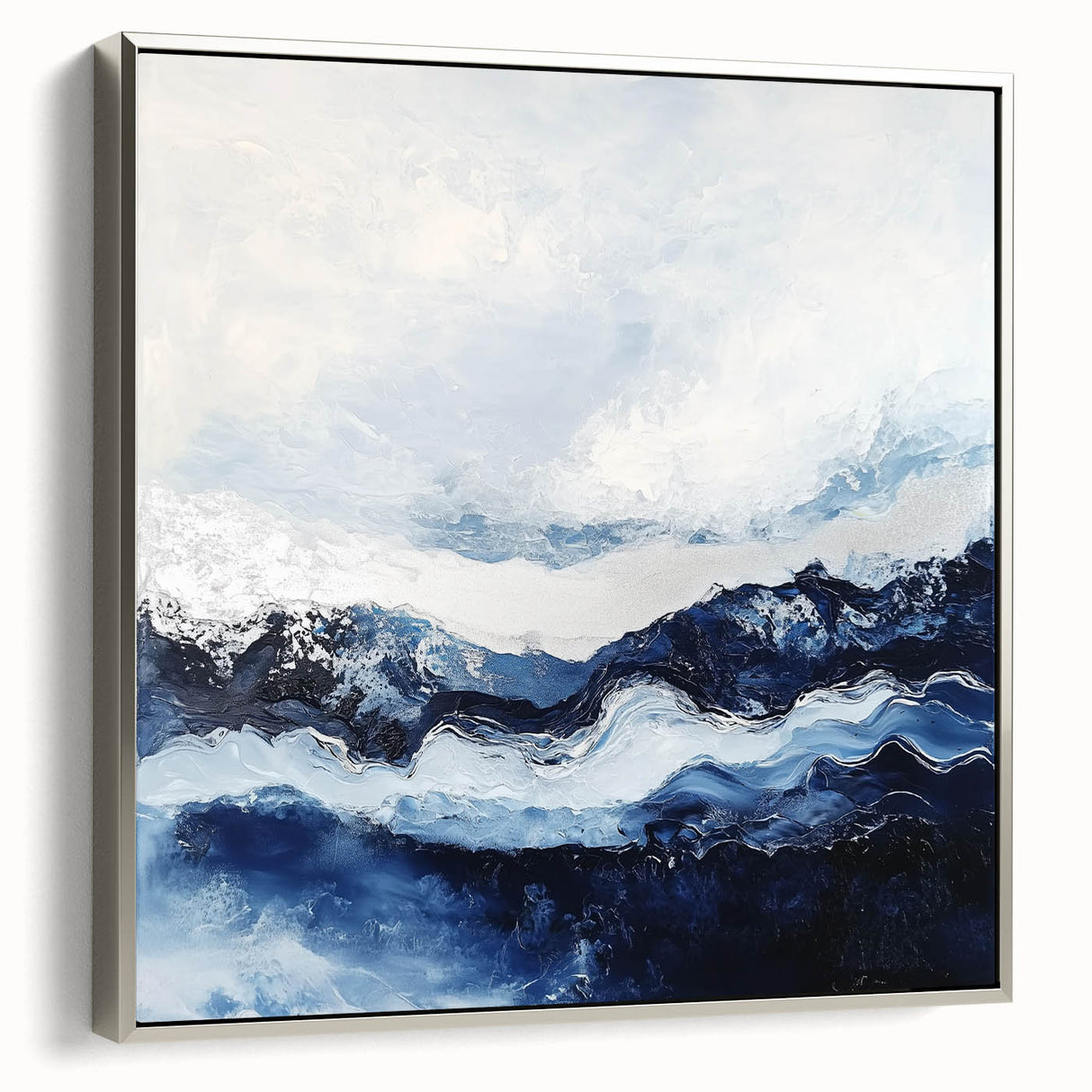 Stormy Modern Abstract Wall Art – Navy and White Canvas Print