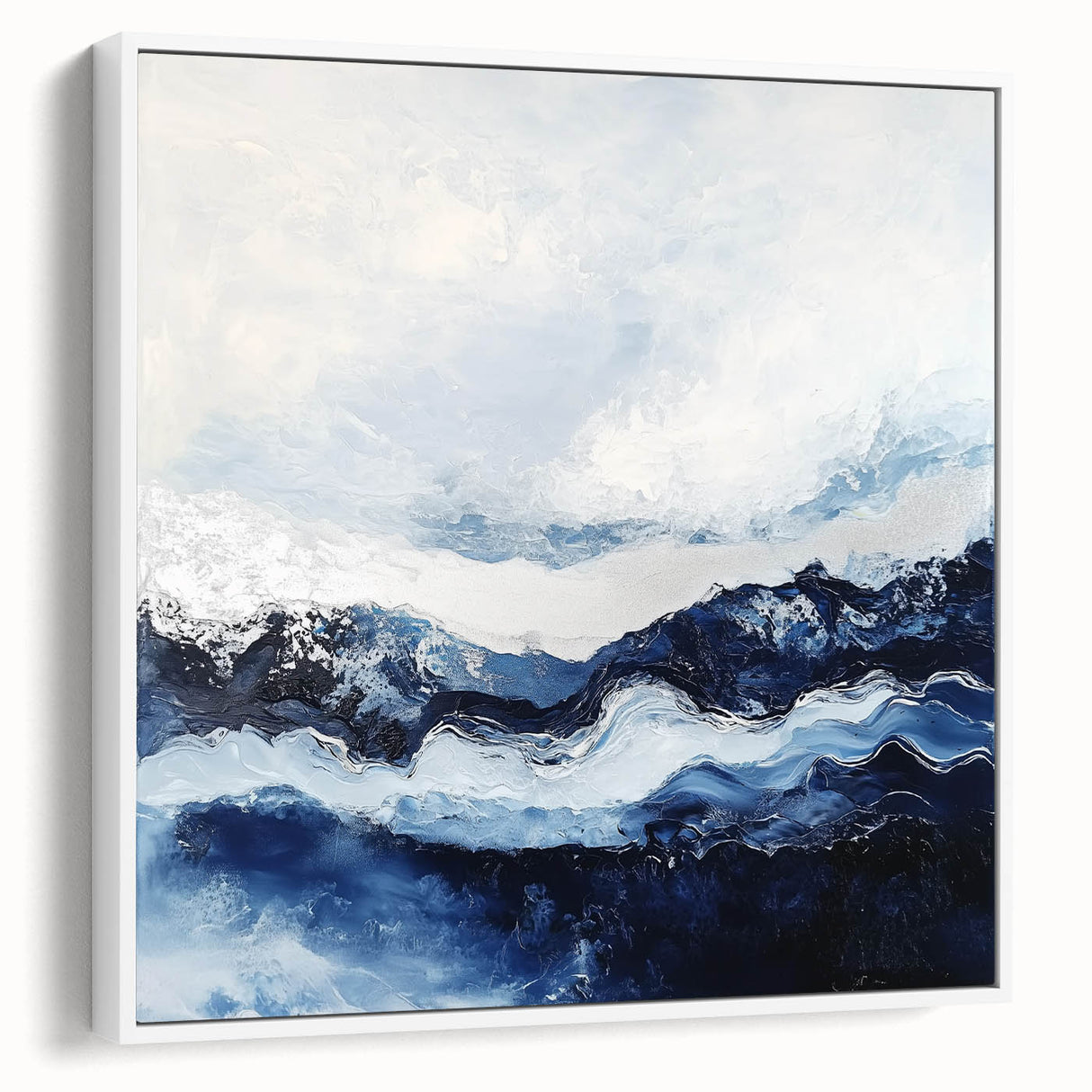 Stormy Modern Abstract Wall Art – Navy and White Canvas Print
