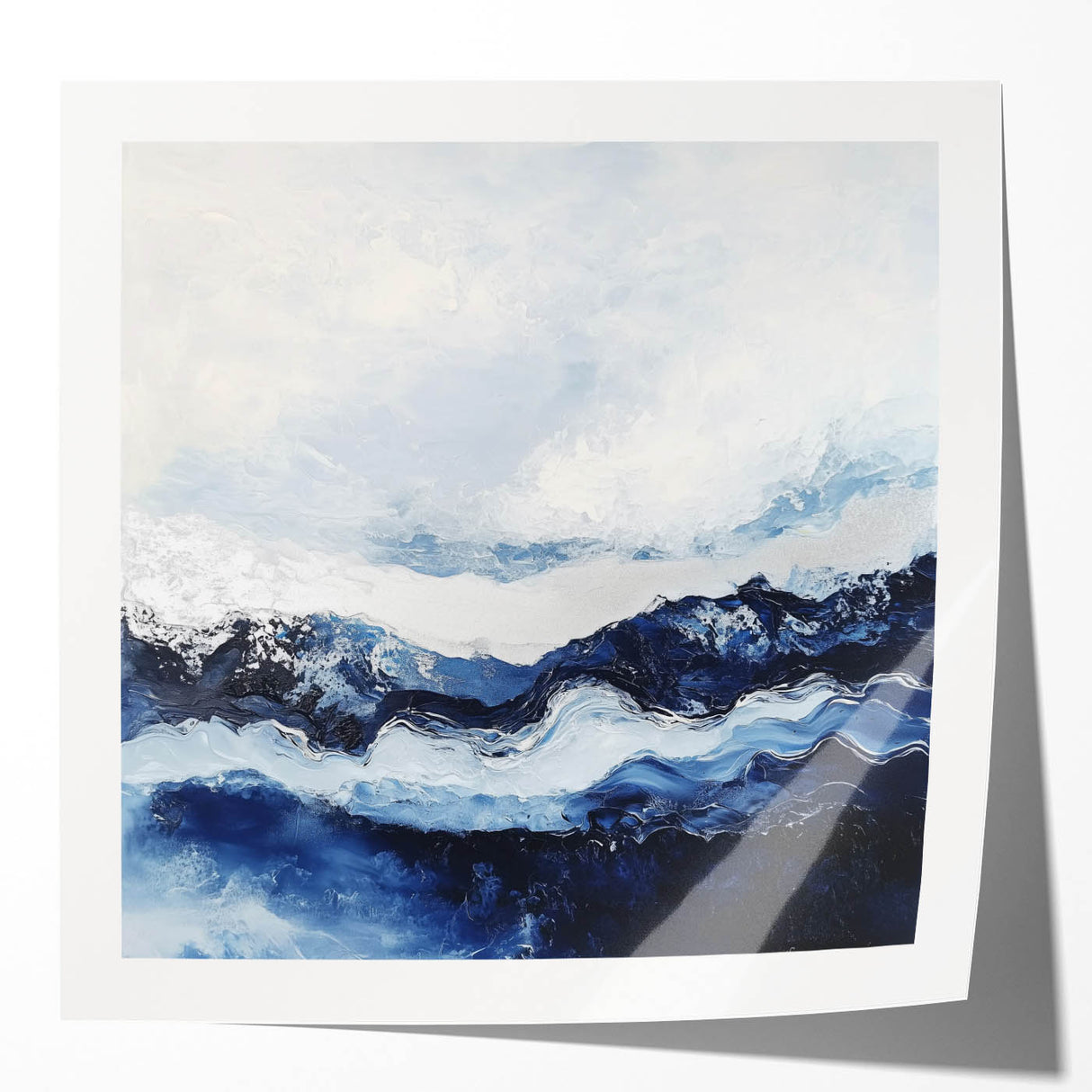 Stormy Modern Abstract Wall Art – Navy and White Canvas Print